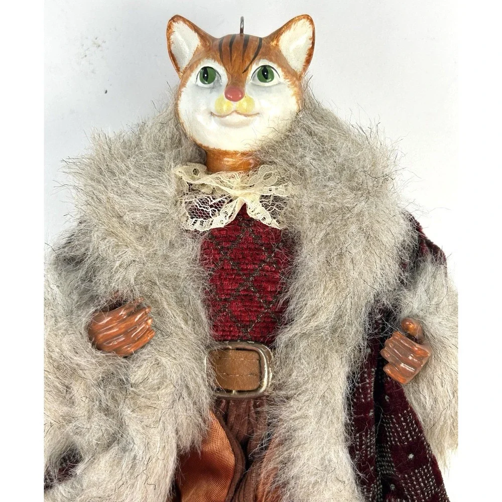 Katherine's Collection Style Victorian Cat Doll Faux Fur Burgundy Ornament